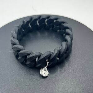 Marc by Marc Jacobs Black Rubber Katie Bracelet Turn-lock Charm Silver Harware